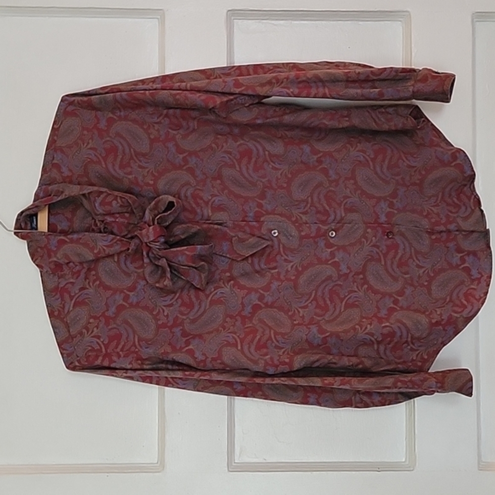 VINTAGE 70s Dark Academia Tie Neck Paisley Blouse Top USA Made of French Fabric